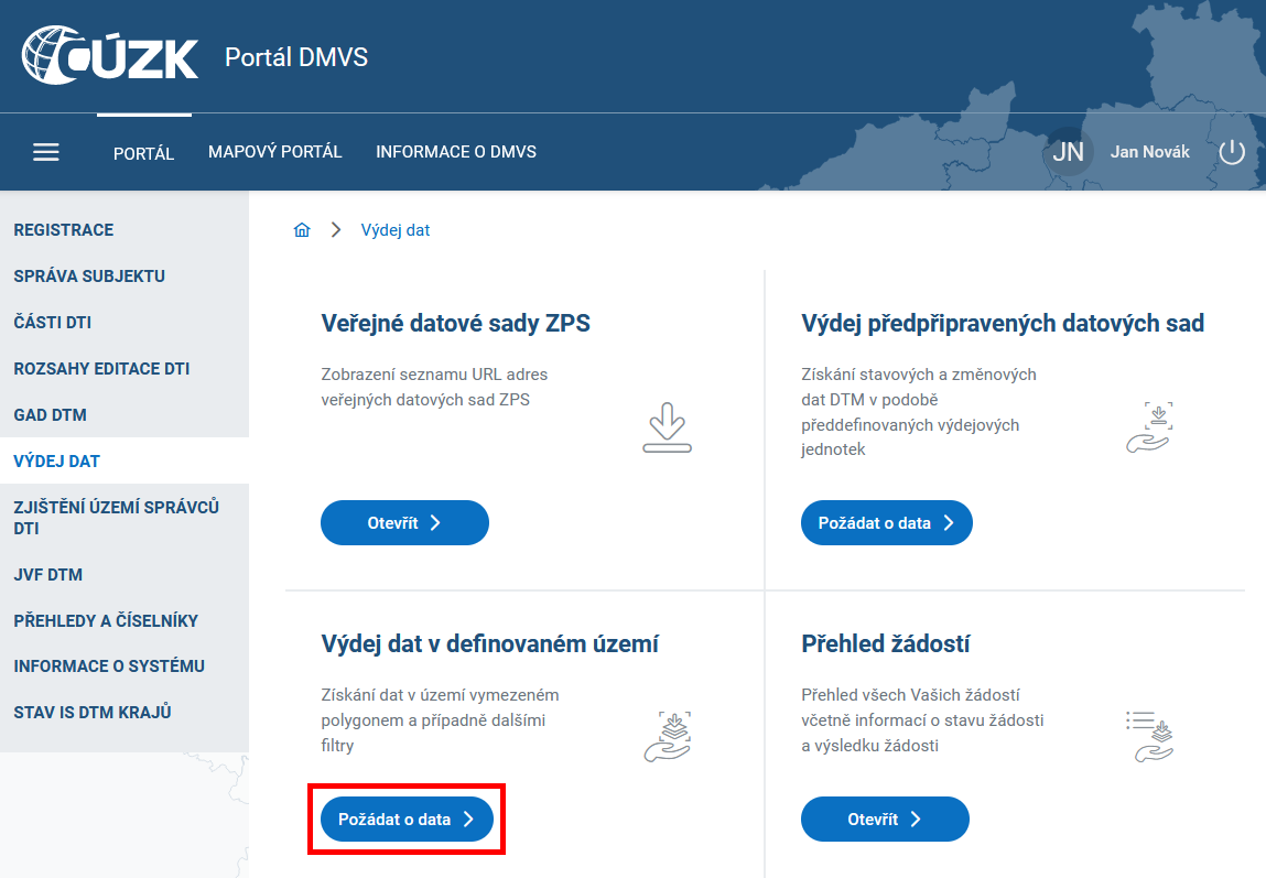 Portl DMVS — ždost o vdej dat, krok 1