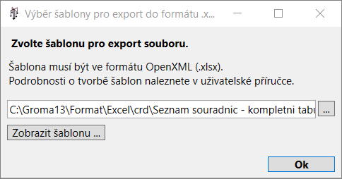 Vbr ablony pro export seznamu souadnic ve formtu MS Excel